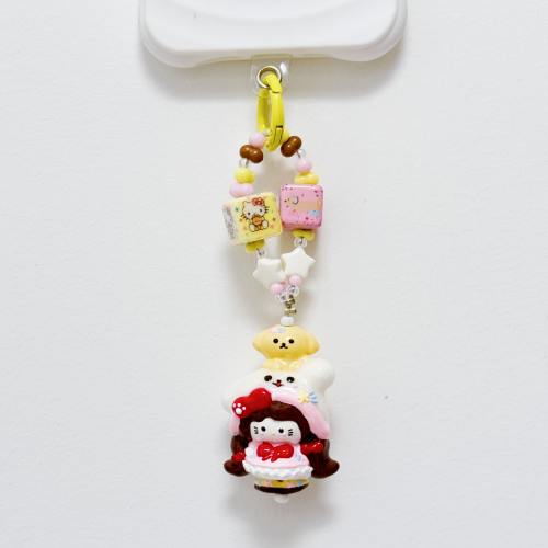 Hand Painted Doll Phone Charm-PUPPY KITTY