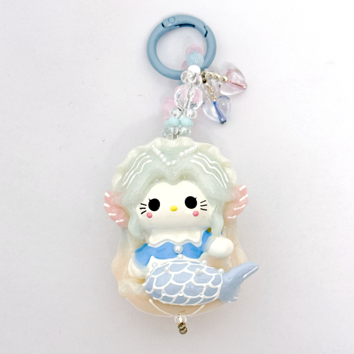 Hand Painted Doll Phone Charm-curly  hair  mermaid  kitty