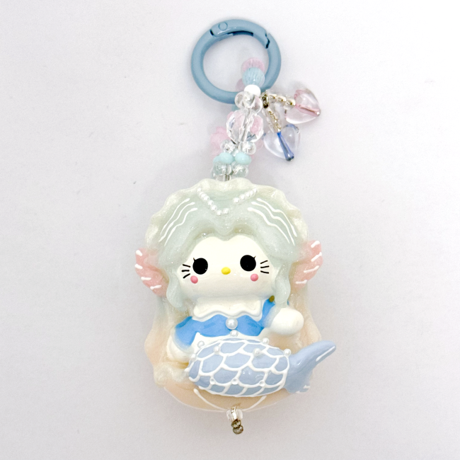 Hand Painted Doll Phone Charm-curly  hair  mermaid  kitty