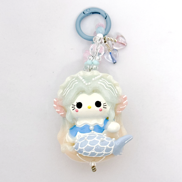 Hand Painted Doll Phone Charm-curly  hair  mermaid  kitty