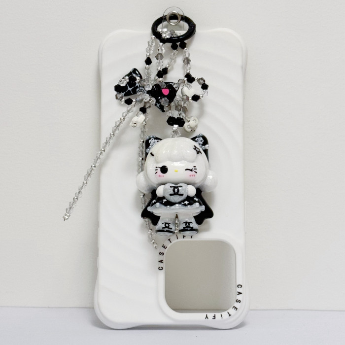 Hand Painted Doll Phone Charm-CHANNEL STYLE KITTY