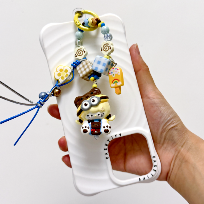 Hand Painted Doll Phone Charm-minion  kitty