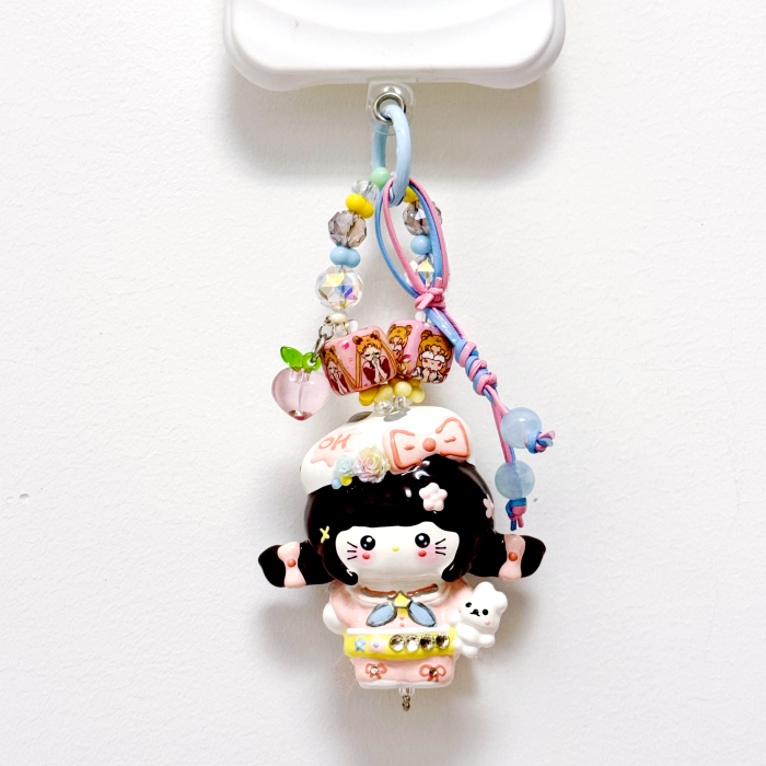 Hand Painted Doll Phone Charm-milk  kitty