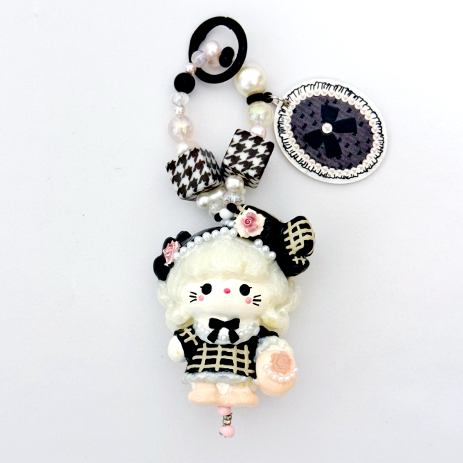 Hand Painted Doll Phone Charm=chanel style kitty