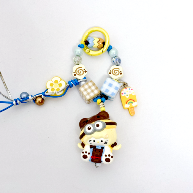 Hand Painted Doll Phone Charm-minion  kitty