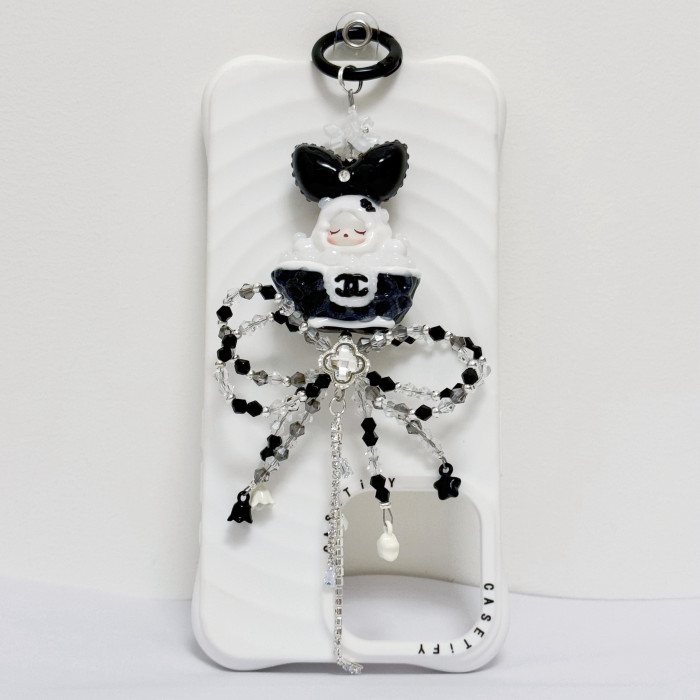 Hand Painted Doll Phone Charm-CHANEL STYLE SKULL PANDA