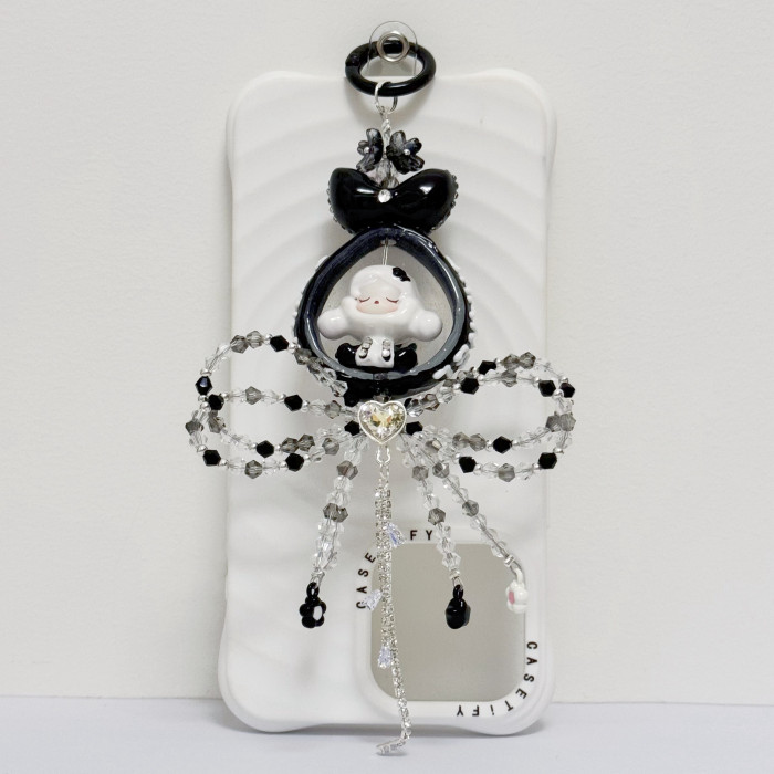 Hand Painted Doll Phone Charm- CHANEL STYLE SKULL PANDA