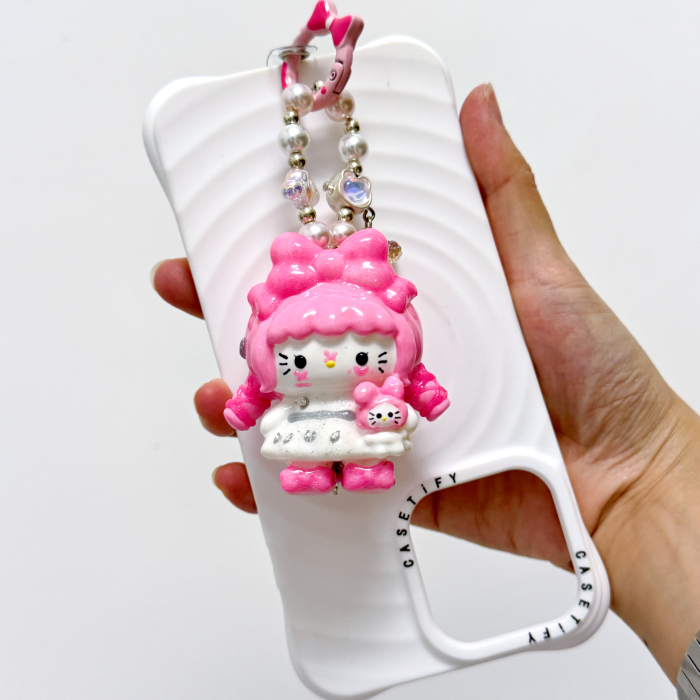 Hand Painted Doll Phone Charm-pink  princess  kitty