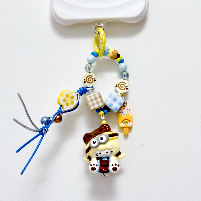 Hand Painted Doll Phone Charm-minion  kitty