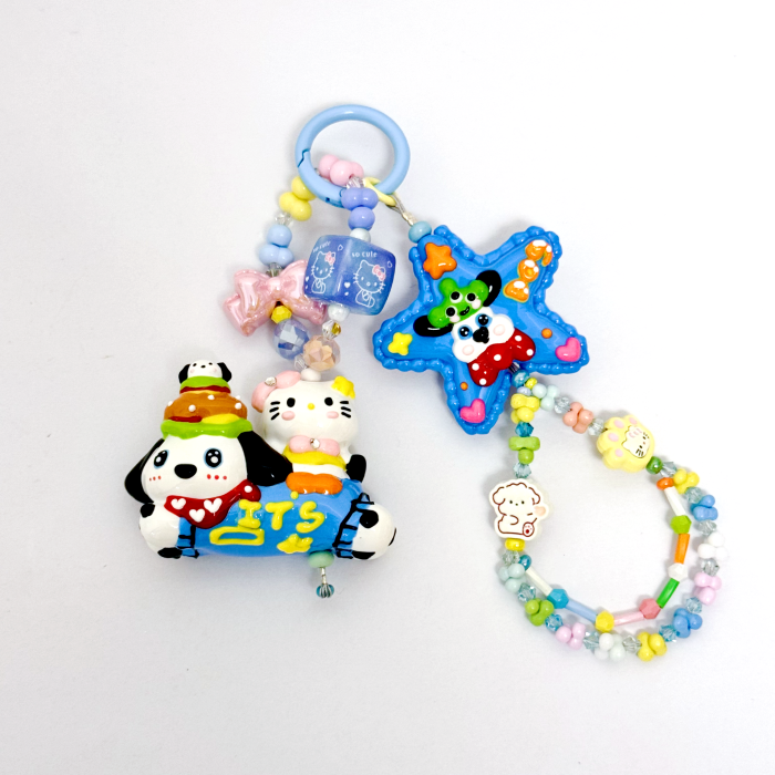 Hand Painted Doll Phone Charm-burger  puppy