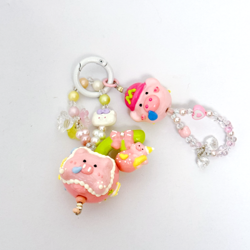 Hand Painted Doll Phone Charm-PINK APPLE BACON