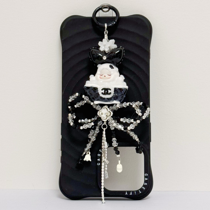 Hand Painted Doll Phone Charm-CHANEL STYLE SKULL PANDA