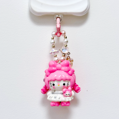 Hand Painted Doll Phone Charm-pink  princess  kitty
