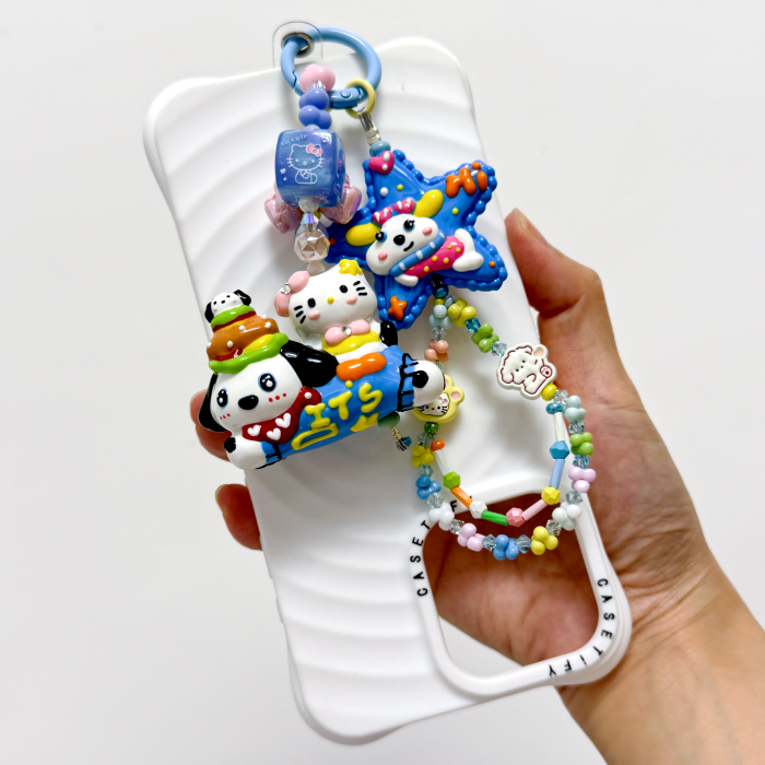 Hand Painted Doll Phone Charm-burger  puppy