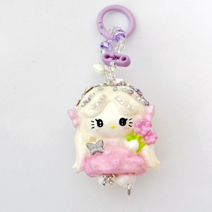 Hand Painted Doll Phone Charm- fairy  kitty