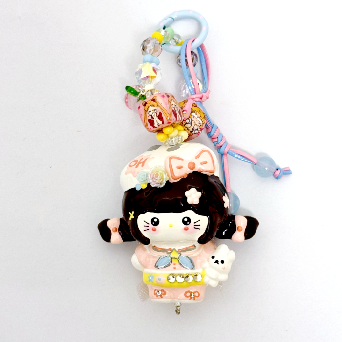 Hand Painted Doll Phone Charm-milk  kitty