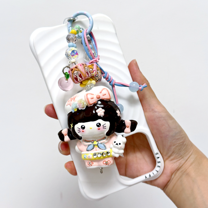 Hand Painted Doll Phone Charm-milk  kitty