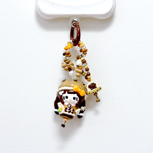 Hand Painted Doll Phone Charm-chocolate kitty