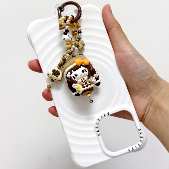 Hand Painted Doll Phone Charm-chocolate kitty