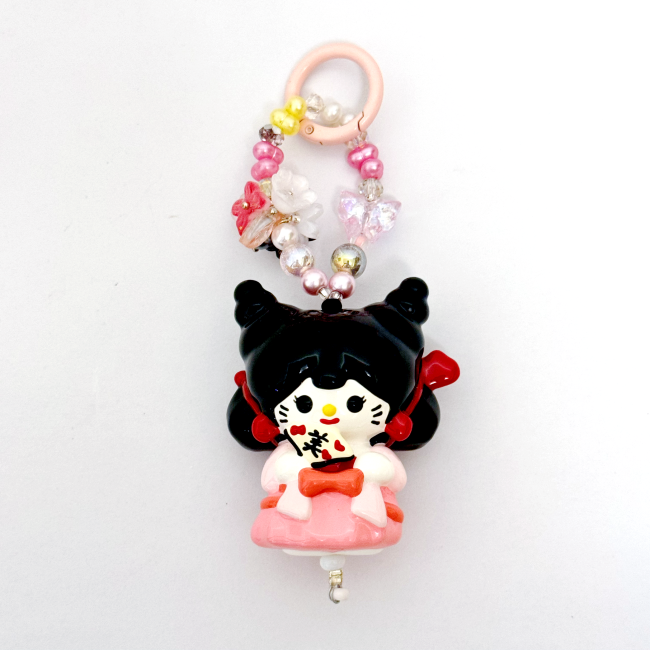 Hand Painted Doll Phone Charm-FOX KITTY