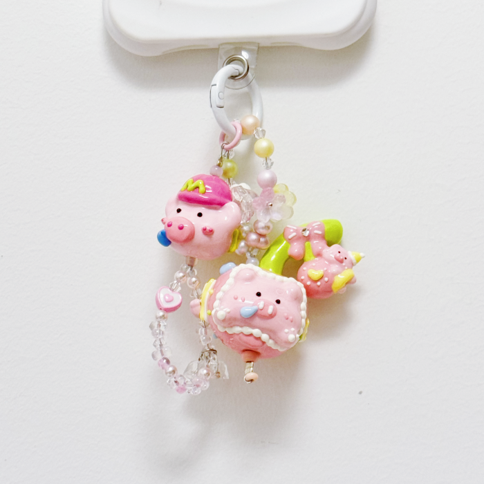 Hand Painted Doll Phone Charm-PINK APPLE BACON