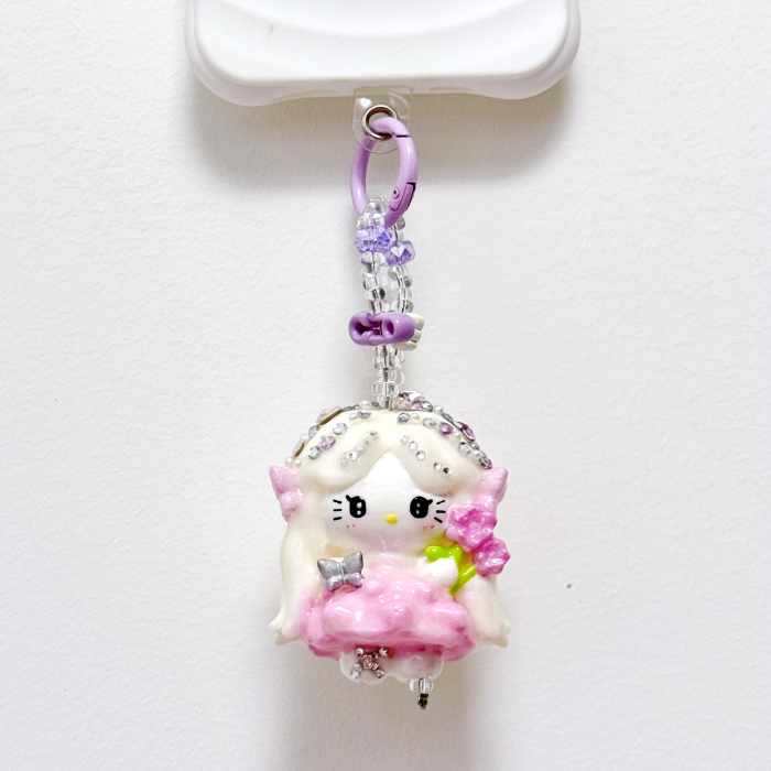 Hand Painted Doll Phone Charm- fairy  kitty
