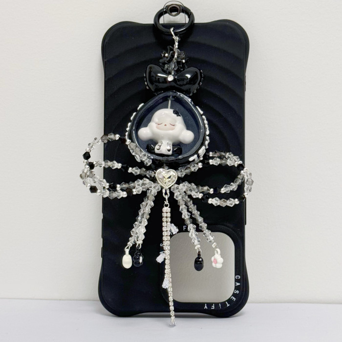 Hand Painted Doll Phone Charm- CHANEL STYLE SKULL PANDA