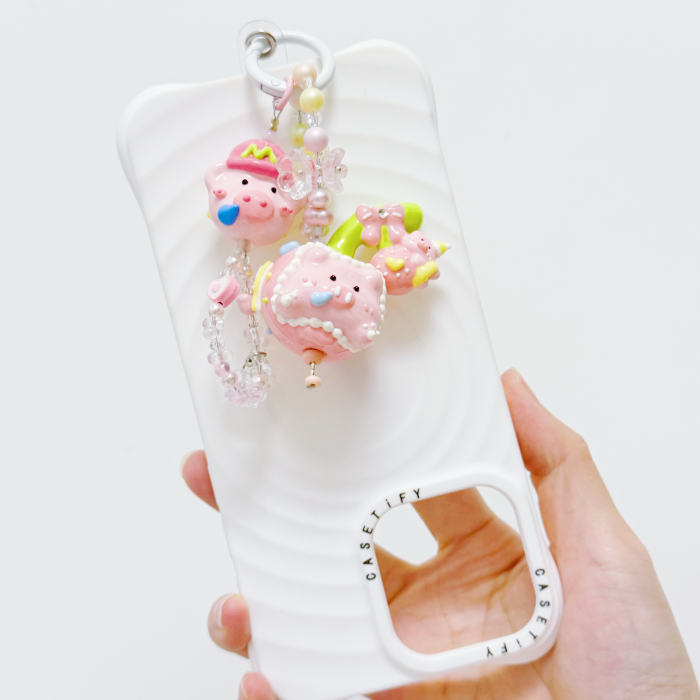 Hand Painted Doll Phone Charm-PINK APPLE BACON