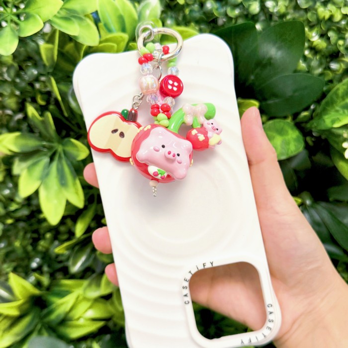 Hand Painted Doll Phone Charm- BACON APPLE