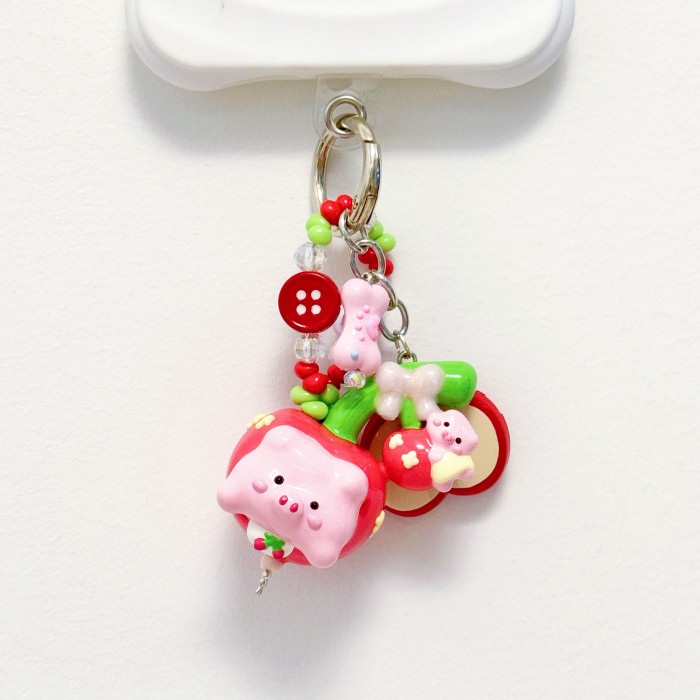 Hand Painted Doll Phone Charm- BACON APPLE