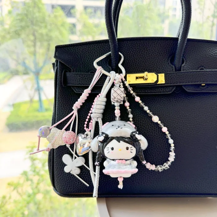 Hand Painted Doll BAG Charm-SILVER PUPPY KITTY