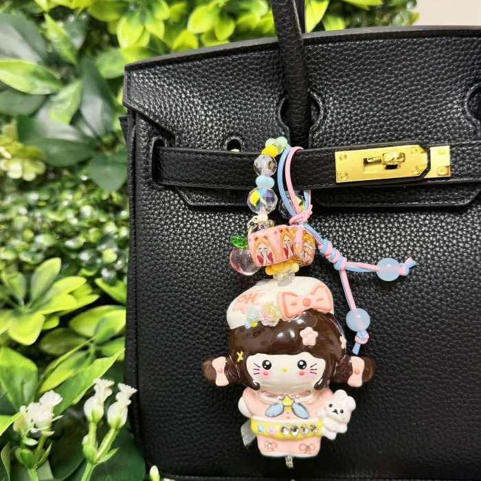 Hand Painted Doll Phone Charm-milk  kitty