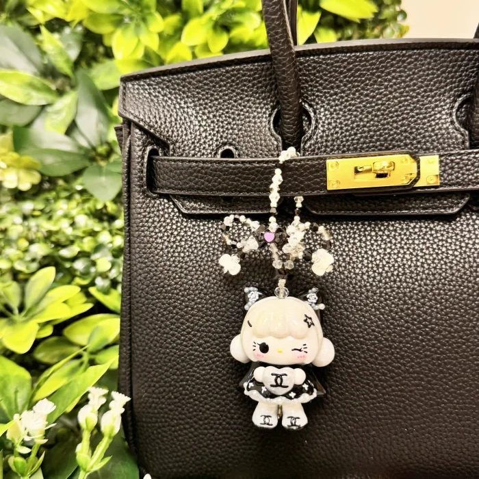 Hand Painted Doll Phone Charm-CHANNEL STYLE KITTY