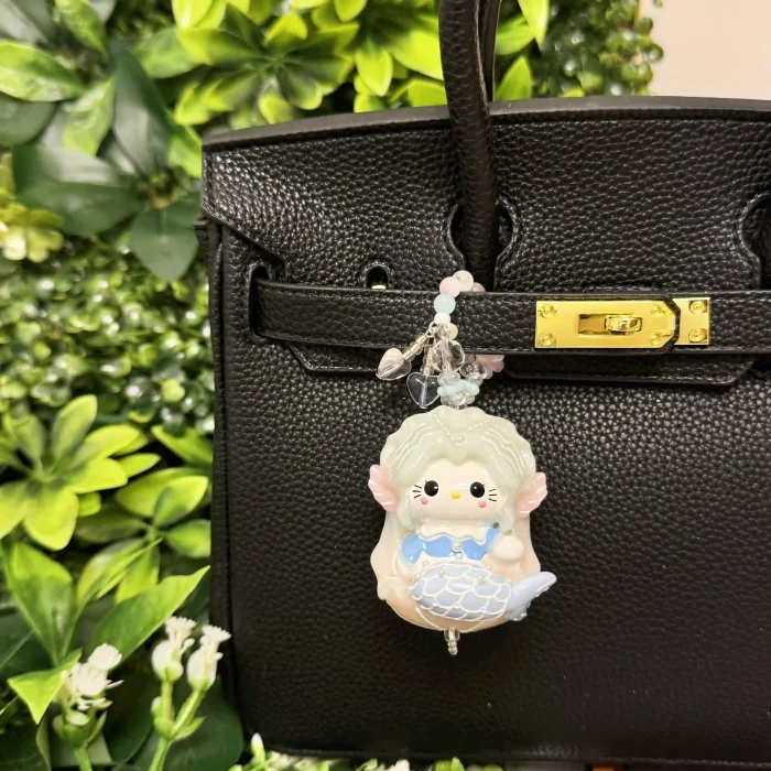 Hand Painted Doll Phone Charm-curly  hair  mermaid  kitty