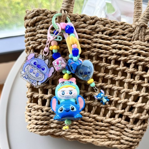 Hand Painted Doll Bag Charm Labubu & Stitch