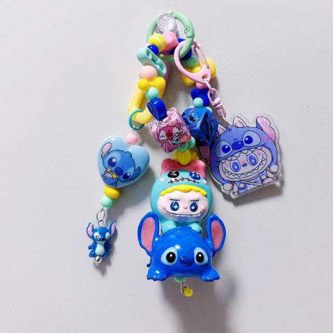 Hand Painted Doll Bag Charm Labubu & Stitch