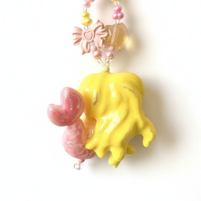 Hand Painted Doll Phone Charm-PINK MERMAID KITTY