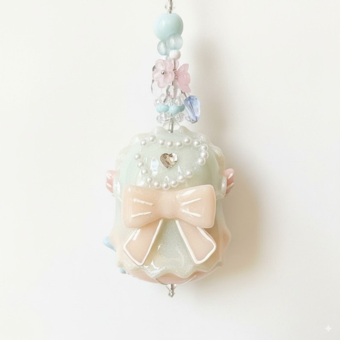 Hand Painted Doll Phone Charm-curly  hair  mermaid  kitty