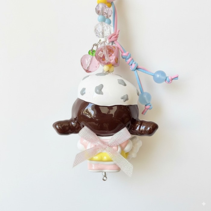 Hand Painted Doll Phone Charm-milk  kitty
