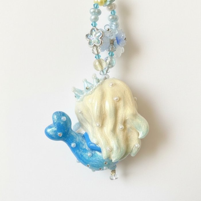 Hand Painted Doll Phone Charm-mermaid  kitty blue