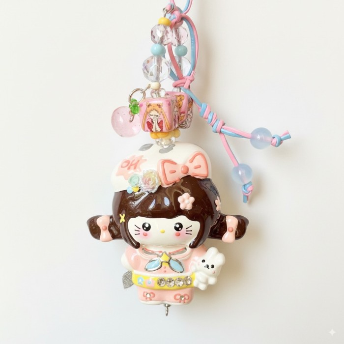 Hand Painted Doll Phone Charm-milk  kitty