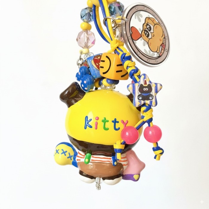 Hand Painted Doll Phone Charm-SPONGE  KITTY