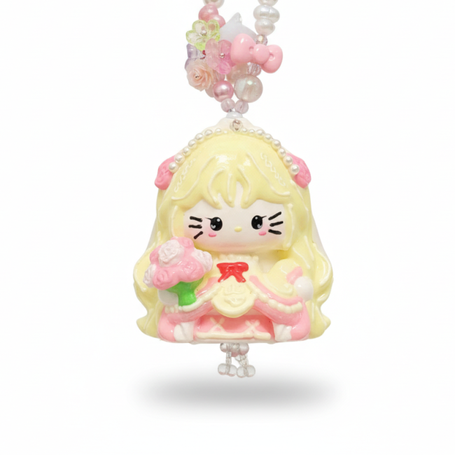 Hand Painted Doll BAG Charm- BRIDE KITTY