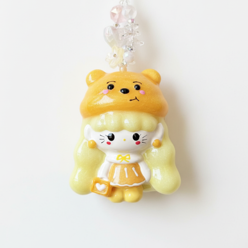 Hand Painted Doll BAG Charm-WINNIE POOH KITTY