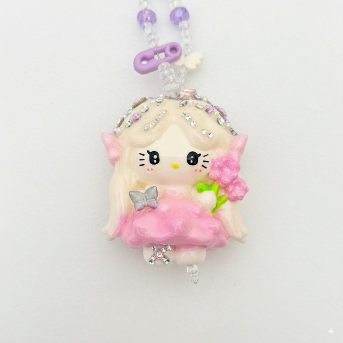 Hand Painted Doll Phone Charm- fairy  kitty