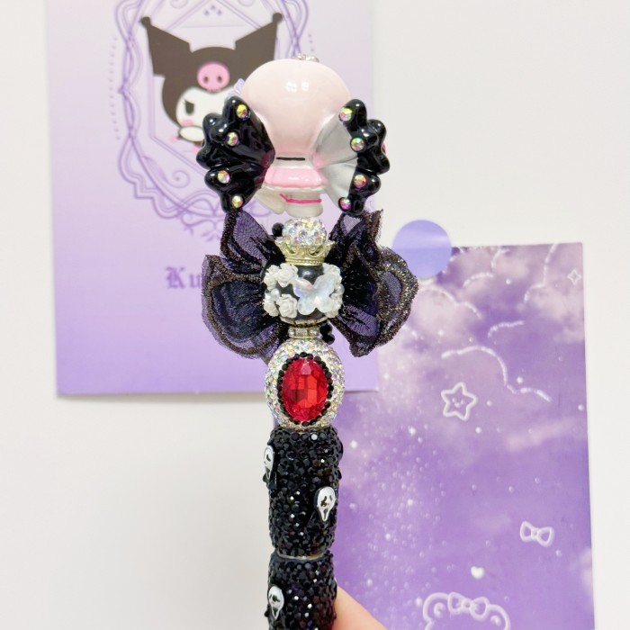 Beadable Ball Pen Red & Black Kitty