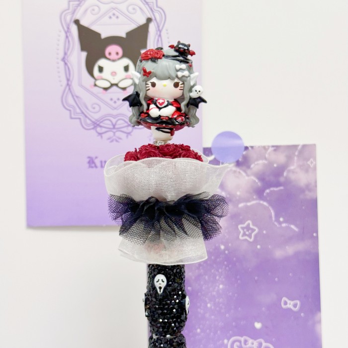 Beadable Ball Pen Red & Black Kitty