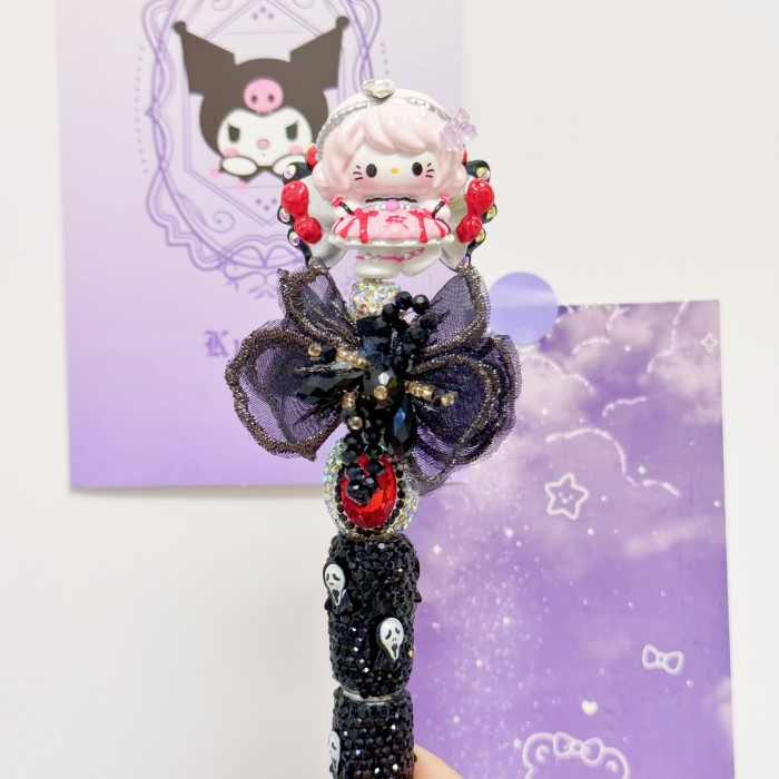 Beadable Ball Pen Red & Black Kitty