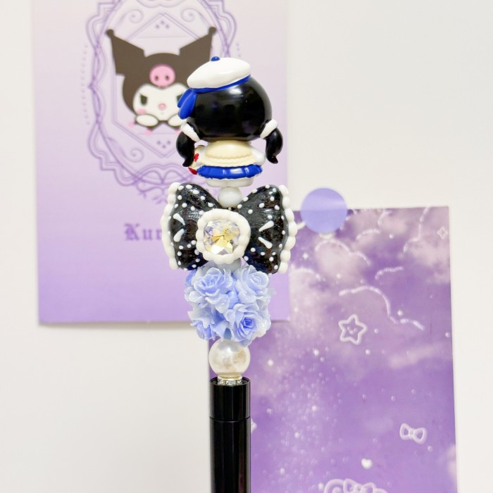 Beadable Ball Pen Blue & Black Kitty