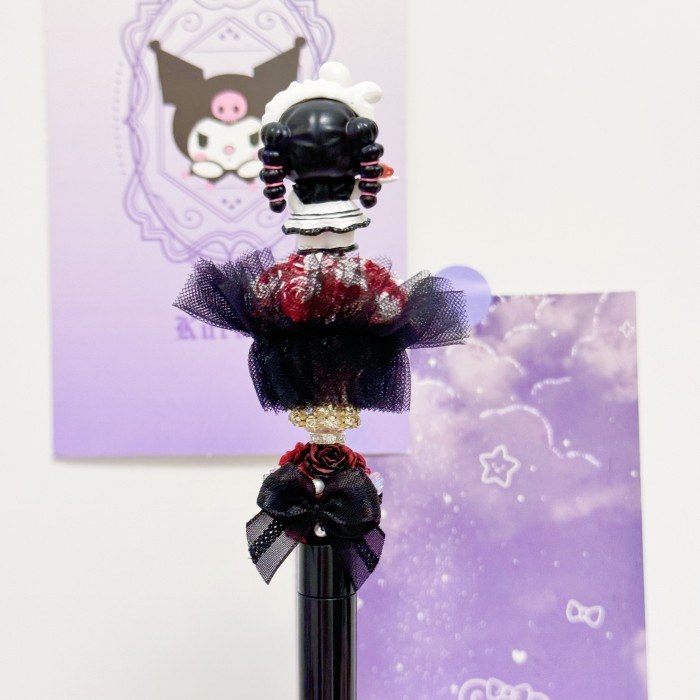 Beadable Ball Pen Red & Black Kitty
